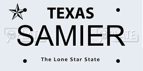 SAMIER Texas License Plate