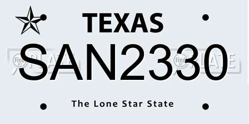 SAN2330 Texas License Plate