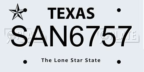 SAN6757 Texas License Plate