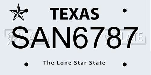 SAN6787 Texas License Plate