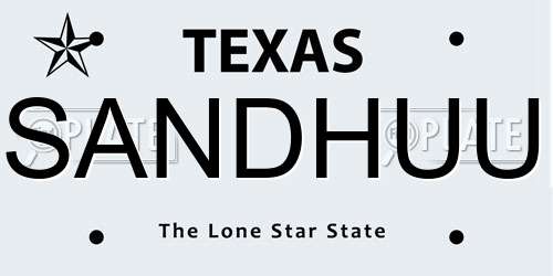 SANDHUU Texas License Plate