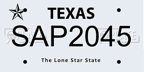 SAP2045 Texas License Plate
