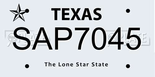 SAP7045 Texas License Plate