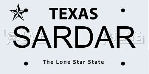SARDAR Texas License Plate