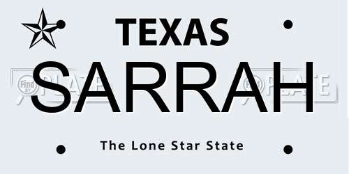 SARRAH Texas License Plate