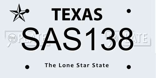 SAS138 Texas License Plate