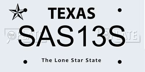 SAS13S Texas License Plate
