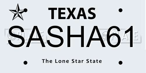 SASHA61 Texas License Plate