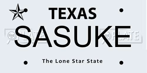 SASUKE Texas License Plate