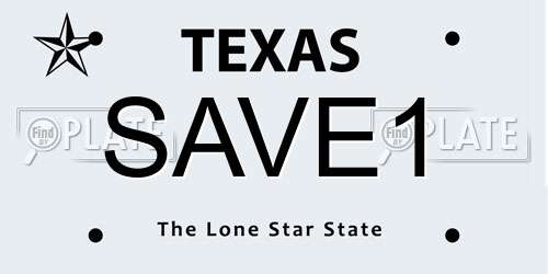SAVE1 Texas License Plate