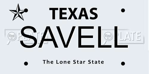 SAVELL Texas License Plate