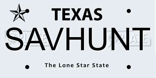 SAVHUNT Texas License Plate
