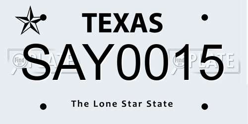 SAY0015 Texas License Plate