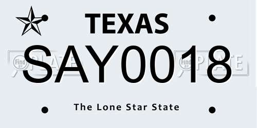 SAY0018 Texas License Plate