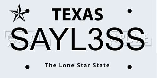 SAYL3SS Texas License Plate