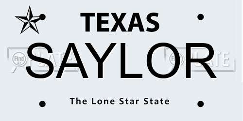 SAYLOR Texas License Plate