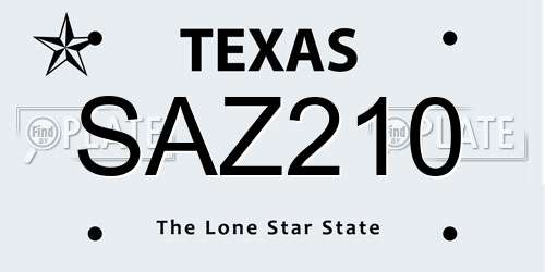 SAZ210 Texas License Plate