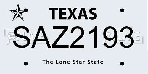 SAZ2193 Texas License Plate