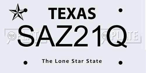 SAZ21Q Texas License Plate