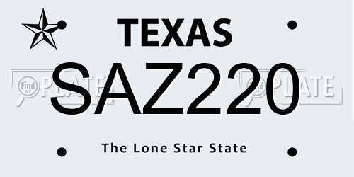 SAZ220 Texas License Plate