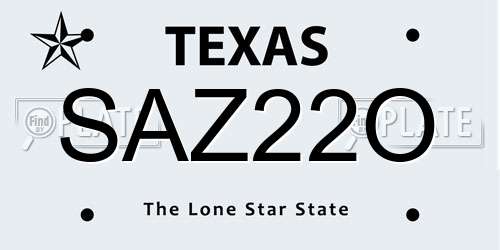 SAZ22O Texas License Plate