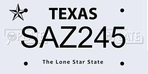 SAZ245 Texas License Plate