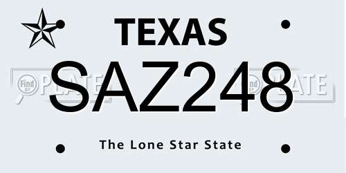 SAZ248 Texas License Plate