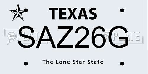 SAZ26G Texas License Plate