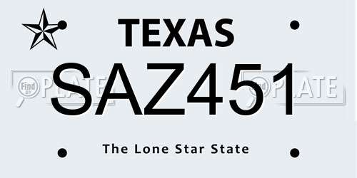 SAZ451 Texas License Plate