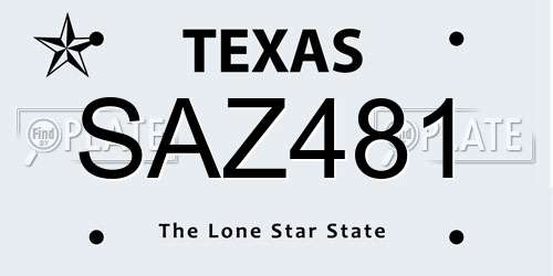 SAZ481 Texas License Plate