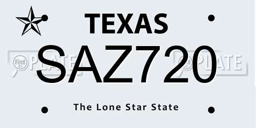 SAZ720 Texas License Plate