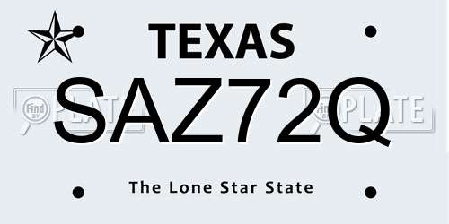SAZ72Q Texas License Plate
