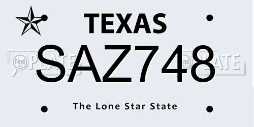 SAZ748 Texas License Plate