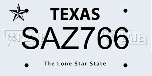 SAZ766 Texas License Plate
