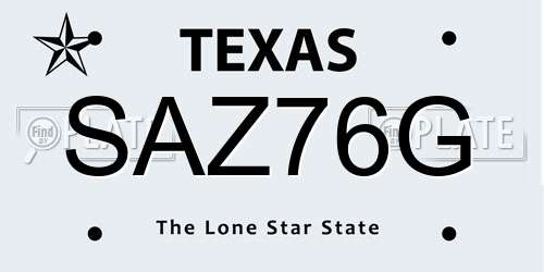 SAZ76G Texas License Plate