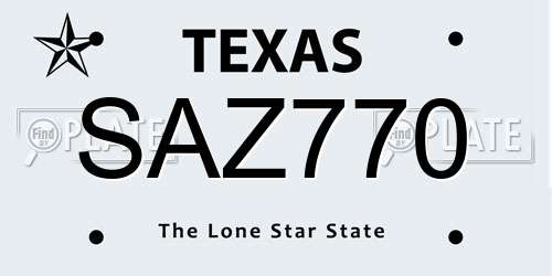 SAZ770 Texas License Plate