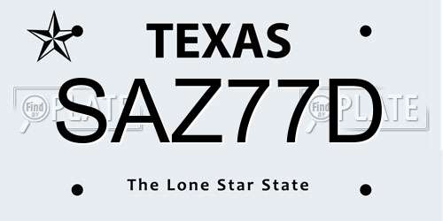 SAZ77D Texas License Plate