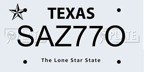 SAZ77O Texas License Plate