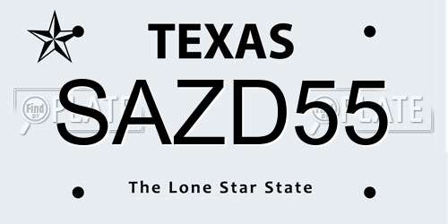 SAZD55 Texas License Plate