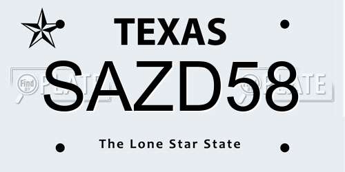 SAZD58 Texas License Plate
