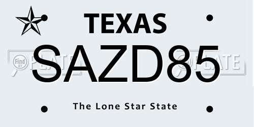 SAZD85 Texas License Plate