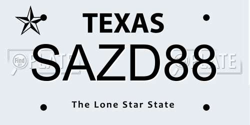 SAZD88 Texas License Plate