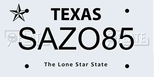 SAZO85 Texas License Plate