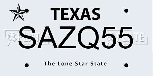 SAZQ55 Texas License Plate