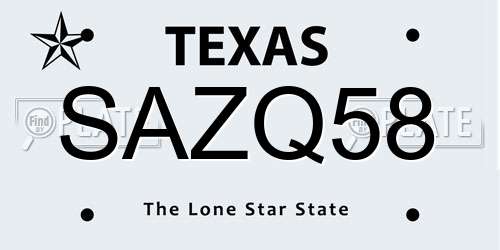 SAZQ58 Texas License Plate