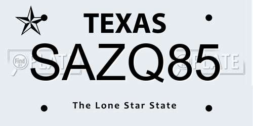 SAZQ85 Texas License Plate