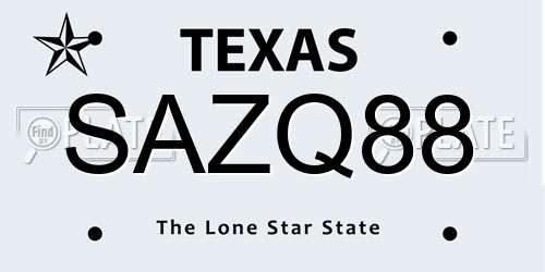 SAZQ88 Texas License Plate