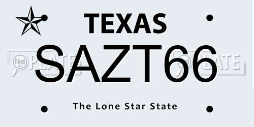 SAZT66 Texas License Plate
