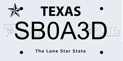 SB0A3D Texas License Plate