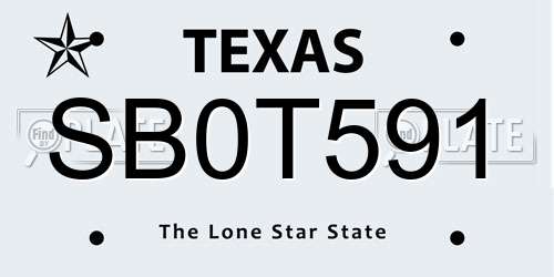 SB0T591 Texas License Plate